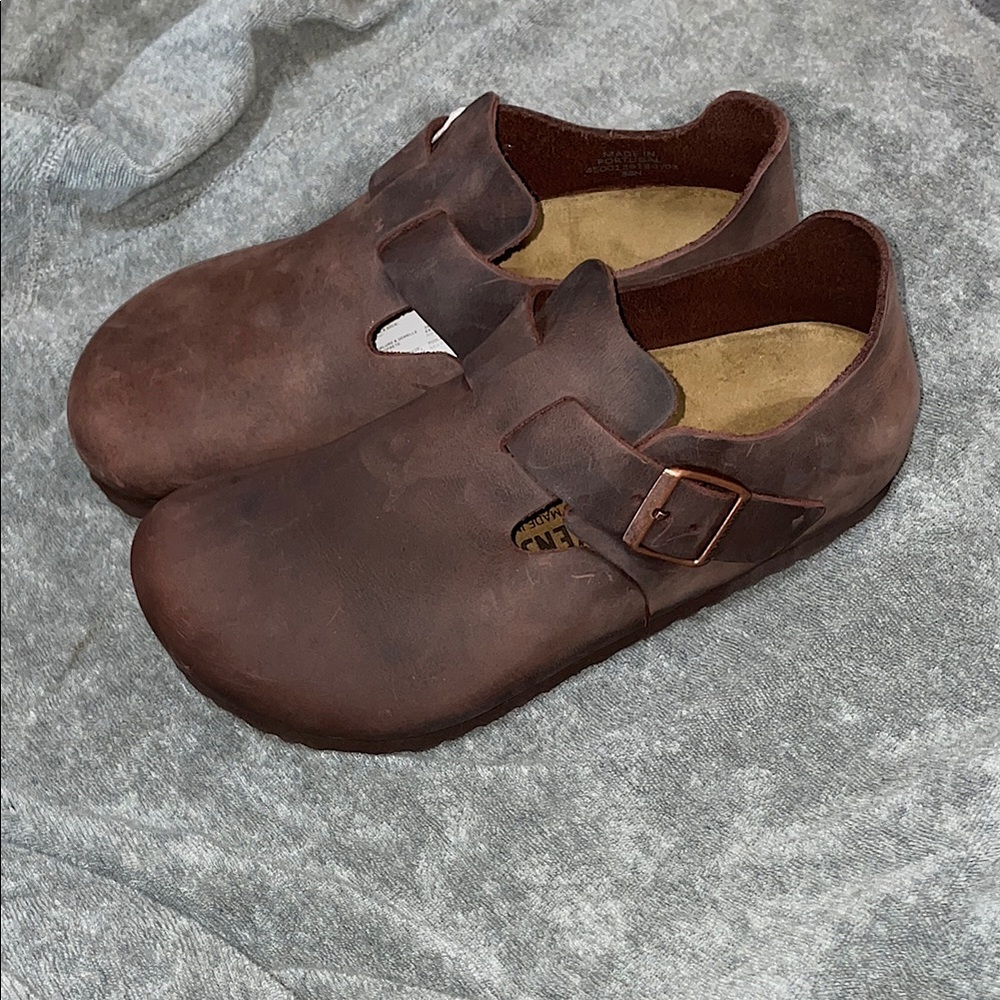 Brown Leather Clogs with Buckle
